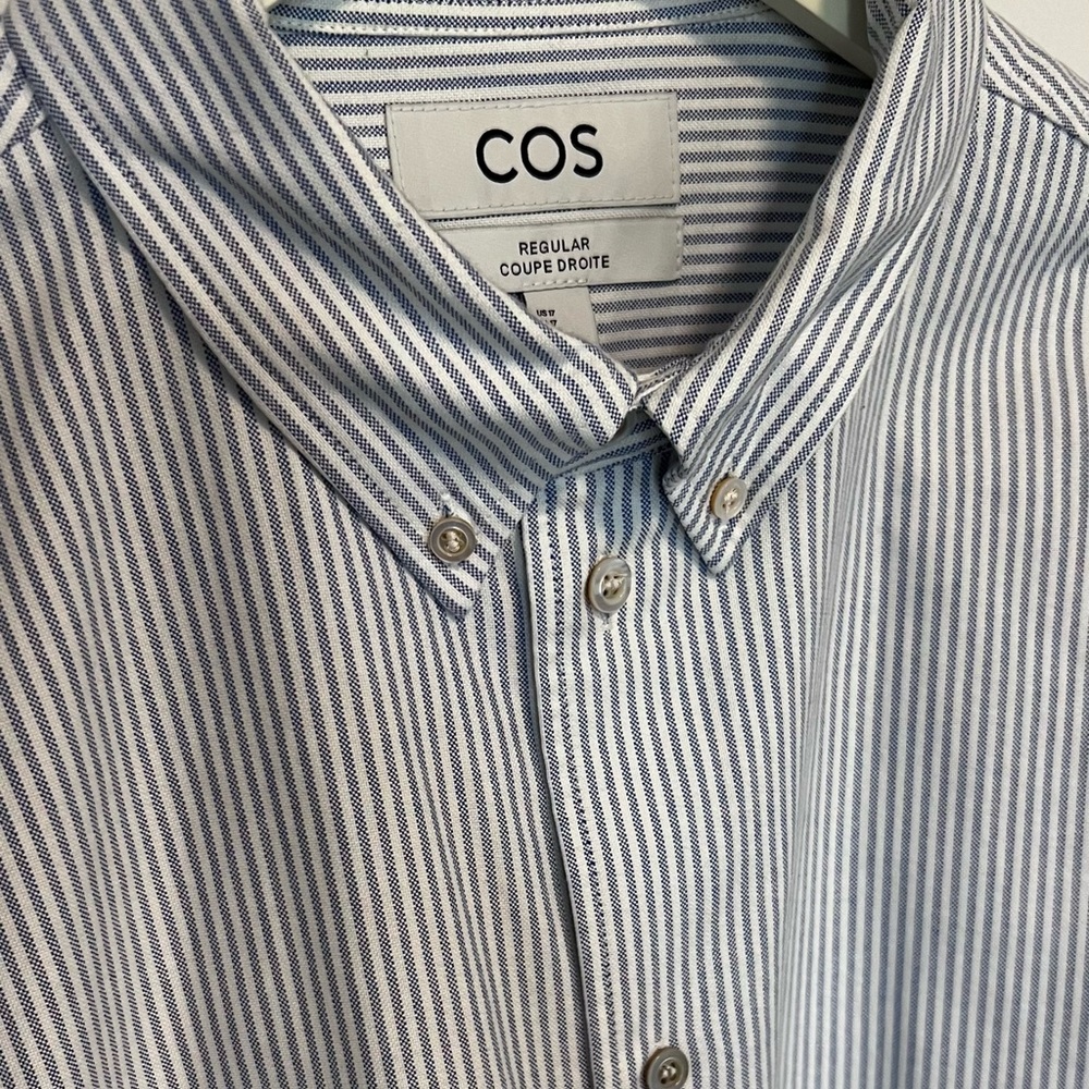 Light blue and white striped button up